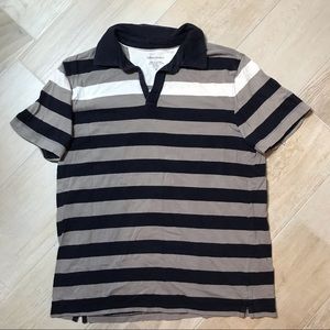 Banana Republic navy blue, grey striped polo
